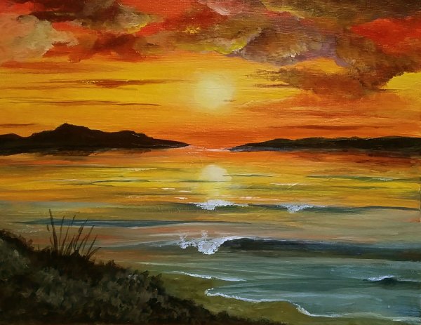 Пейзаж с дельфинами