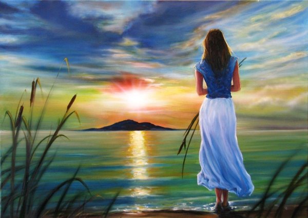 Девушка встречает рассвет