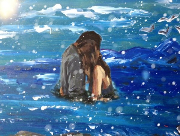 Рисунок девушка и мужчина море