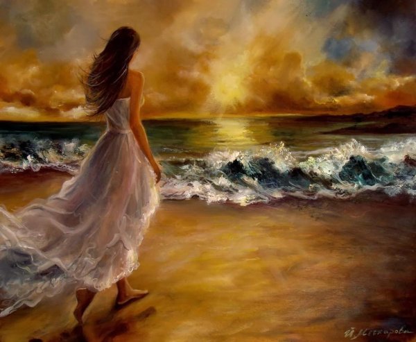 Девушка у моря картина