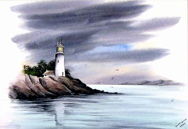 Маяк цветными карандашами