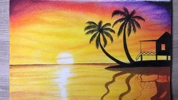 Рисунок на стене закат