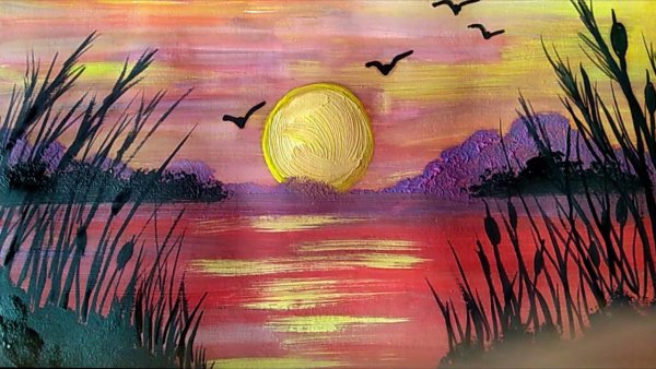 Закат карандашами цветными