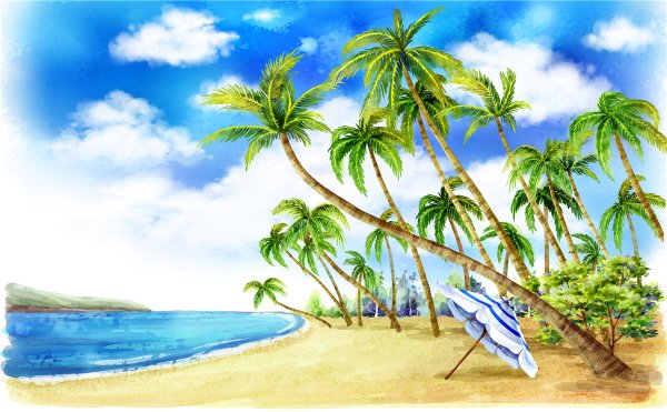 Морской пейзаж с пальмами