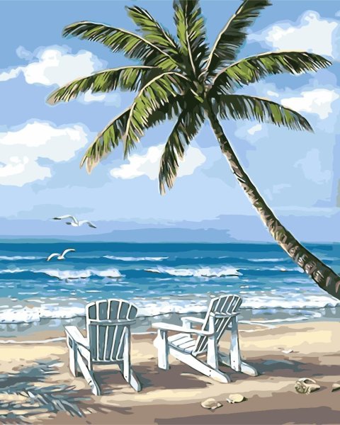 Пляж с пальмами мультяшный