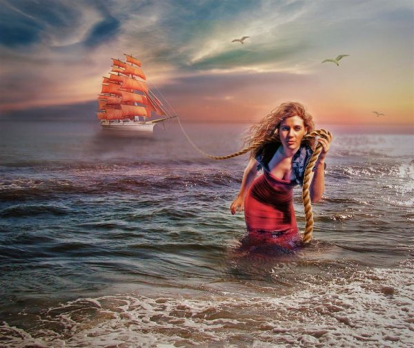 Девушка море шторм