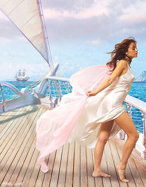 Девушка на палубе корабля