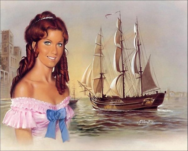 Девушка на лодке в море