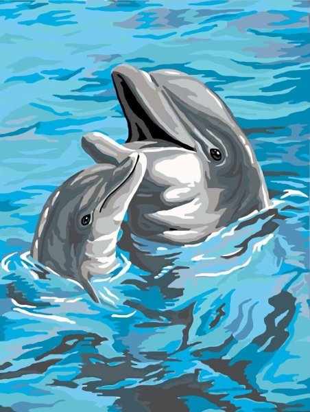 Дельфины акрилом на холсте