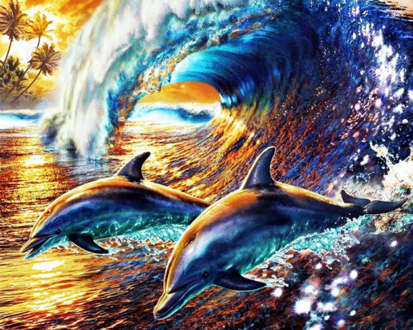 Алмазная живопись дельфины 40x50