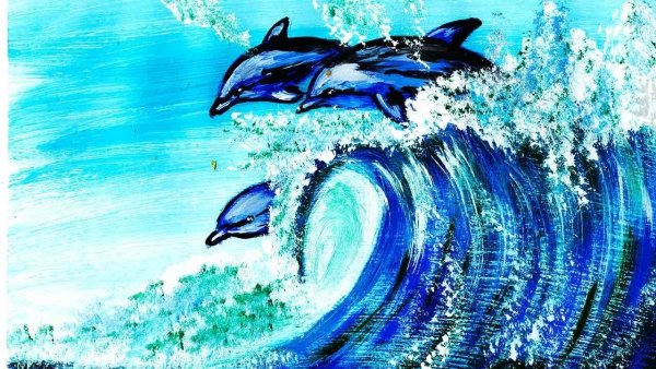 Дельфины живопись
