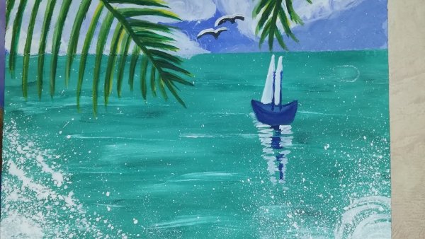 Море рисунок для детей гуашью