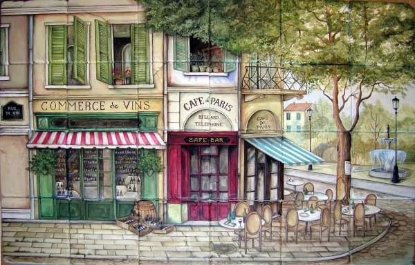 Франция кафе скетчи акварелью