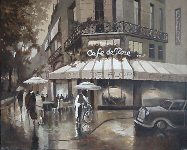 Акварель кафе уличное Париж