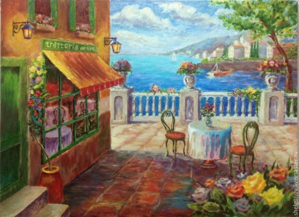 Картина кафе у моря Белладжио