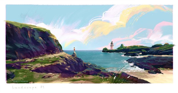 Горы и море рисунок