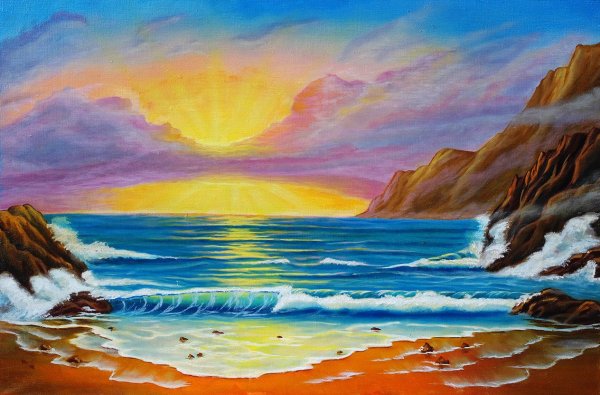 Морской пейзаж акрилом Абхазия