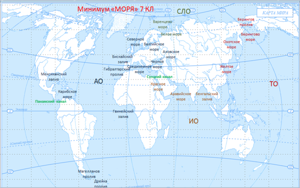 Моря заливы проливы на контурной карте