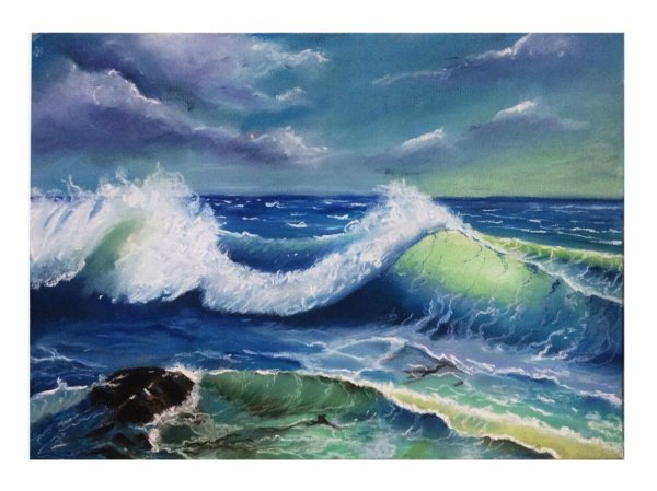 Бушующее море акварелью