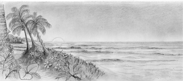 Морской пейзаж карандашом