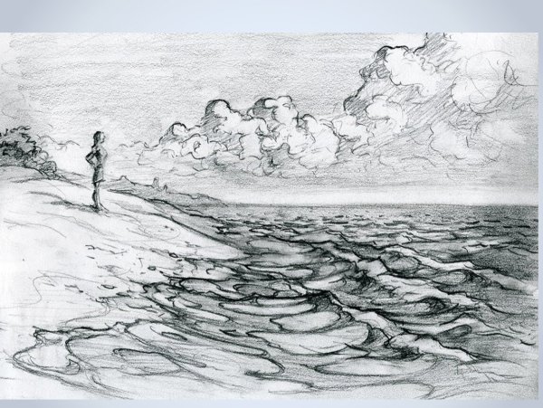 Морские волны карандашом