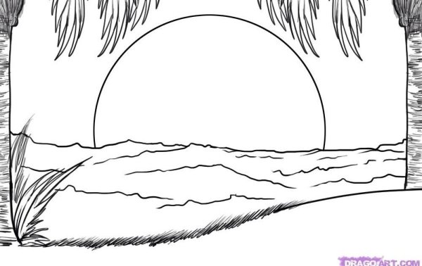 Морской пейзаж карандашом