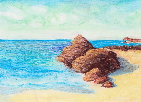 Пейзаж море цветными карандашами