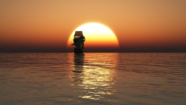 Море закат лодка