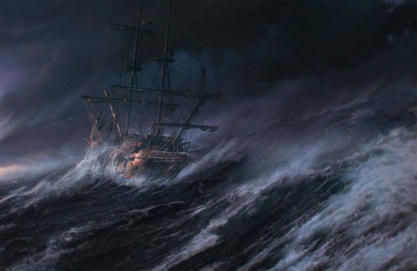 Буря шторм на море