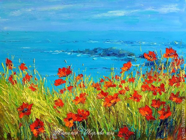 Маки пейзаж маслом