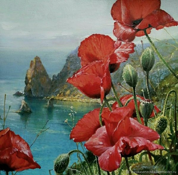 Маки море живопись маслом