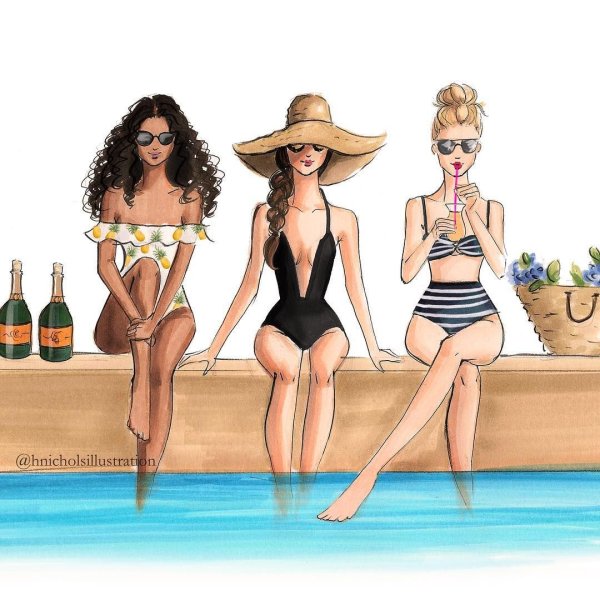 Девушки в нарисованных купальниках