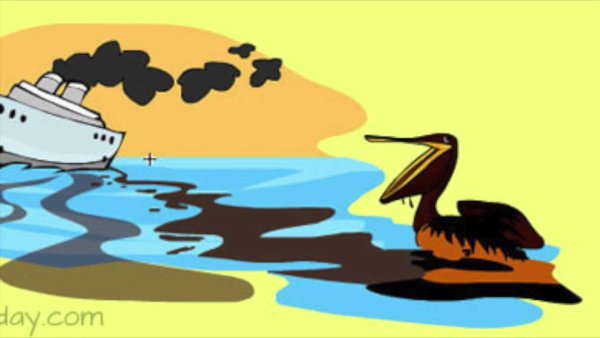 Загрязнение воды нефтью в мультяшном