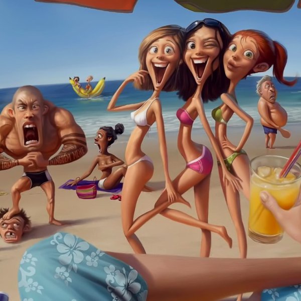 Веселые девчонки на пляже