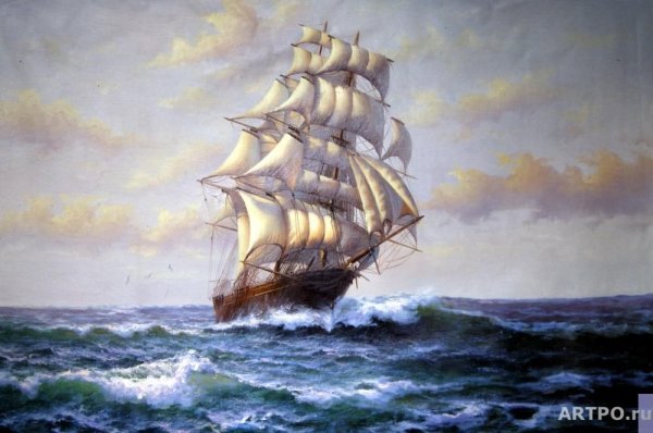 Парусный корабль маслом
