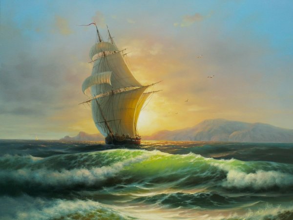 Морской пейзаж с кораблем