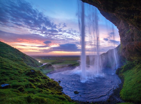 Водопад Сельяландсфосс, Исландия закат