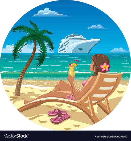 Женщина на шезлонге мультяшная