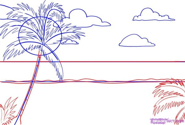 Поэтапное рисование пляжа