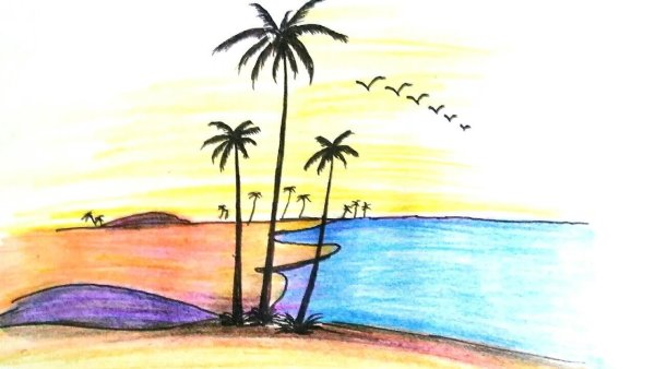 Рисунки моря карандашом для срисовки