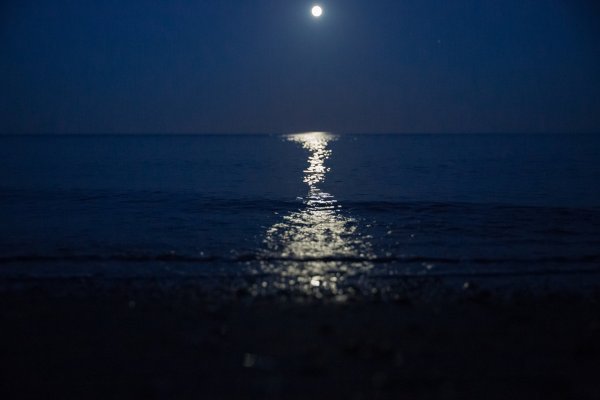 Отражение Луны в море ночью