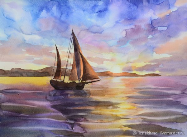 Виды Таганрога парусник акварель