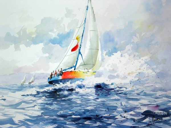 Терри Харрисон Акварельные пейзажи море корабль