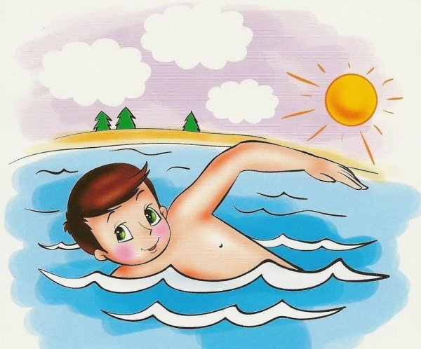 Cartoon дети купаются в море