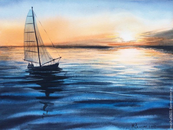 Морской пейзаж акварелью