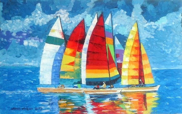 Морской пейзаж с корабликом