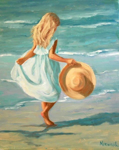 Девушка и море акварель