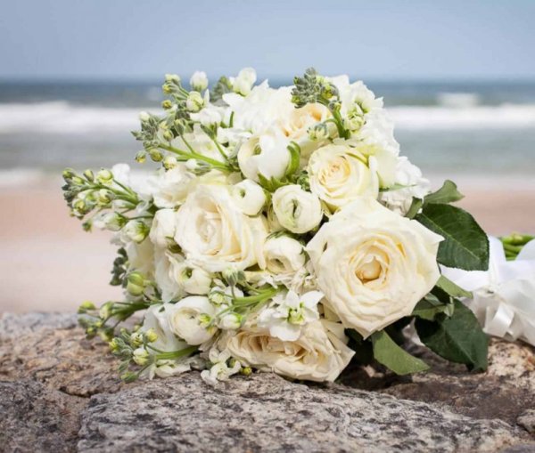 Букет роз на берегу моря