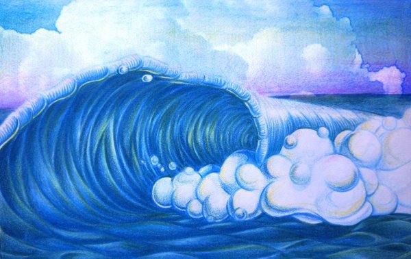 Волна цветными карандашами
