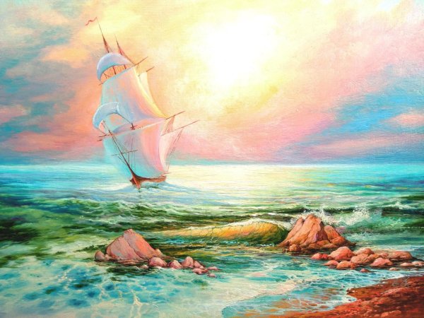 Морской пейзаж с кораблем